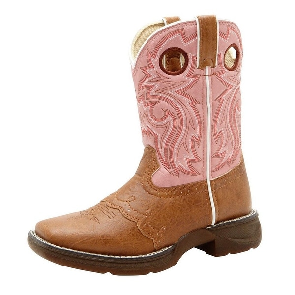 Durango Western Boots Girls 8 Square Toe Rocker Heel Tan Pink Durango Western Boots Girls 8 Square Toe Rocker Heel Tan Pink