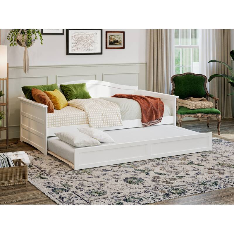 Twin Daybed with Trundle - Nordic Wood Daybed, Sturdy & Durable - White Finish, Space Saving Furniture
