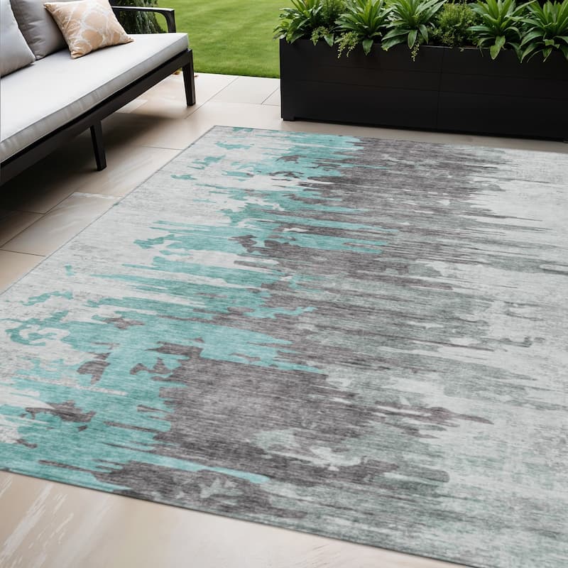 HomeRoots Abstract Transitional Rectangle Outdoor Rug - 5' X 8'