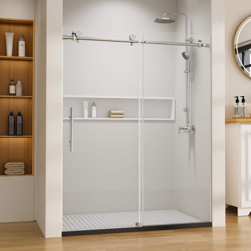 56"-60" W x 74" H Single Sliding Frameless Shower Door 8mm Thickened Tempered Glass Stainless Steel Hardware