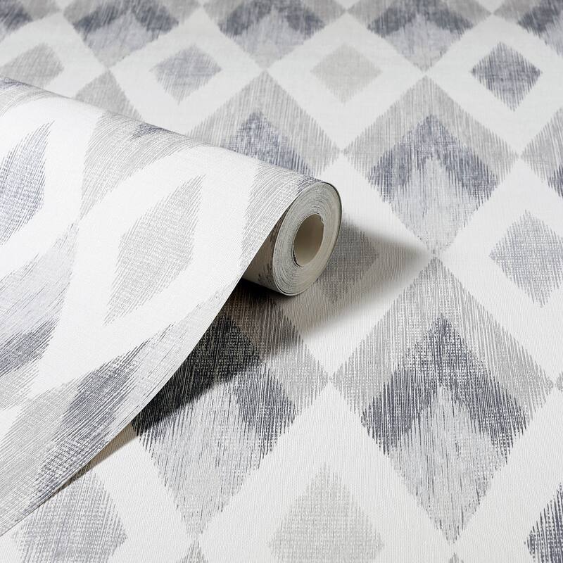Arthouse Fitzgerald Grey Ikat Diamond Wallpaper