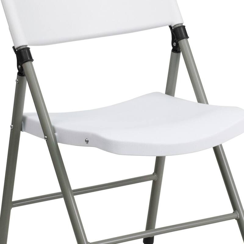 2 PK 330 lb. Capacity White Plastic Folding Chair with Gray Frame