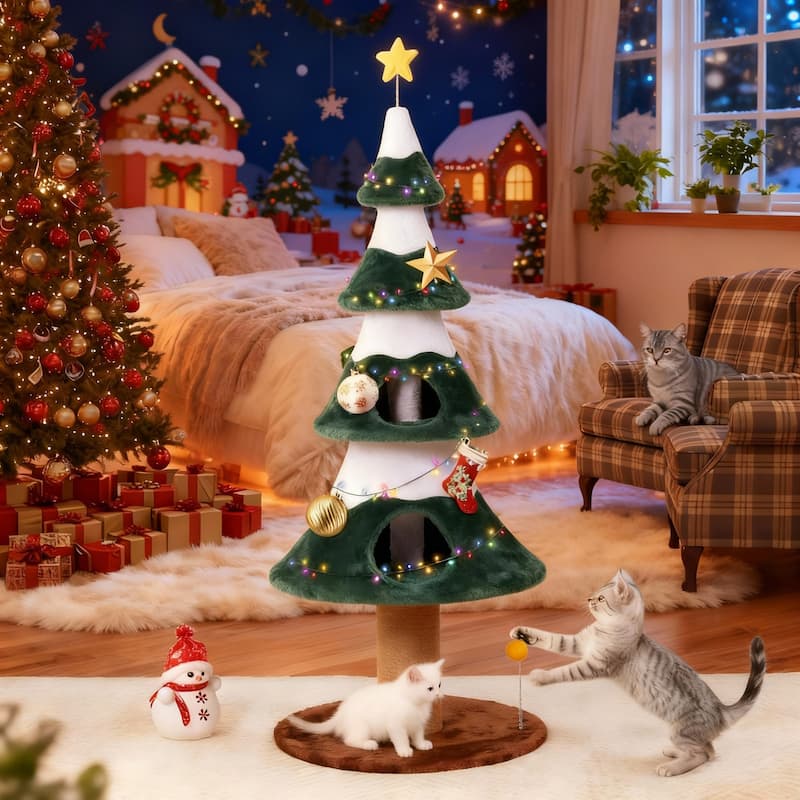Christmas Tree Cat Tower for Indoor Cats - Green