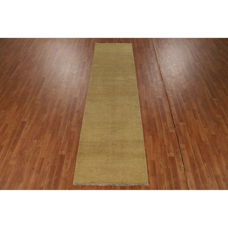 Gold Gabbeh Modern Runner Rug Handmade Wool Carpet - 2'9"x 10'0"