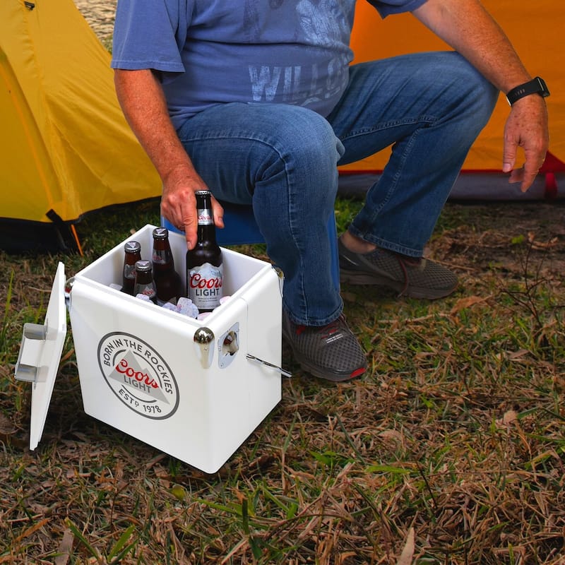 Coors Light Retro Ice Chest Cooler W/Opener 13L (14 qt), White,Silver - (14 Quarts/13 Liters)