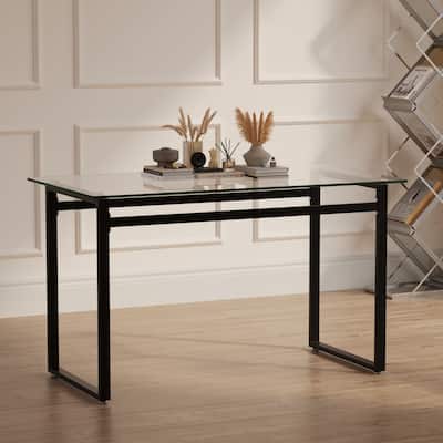 51" Modern Rectangular Glass Dining Table – Tempered Glass Top & Chrome Legs, Seats 4-6 – Minimalist Style .