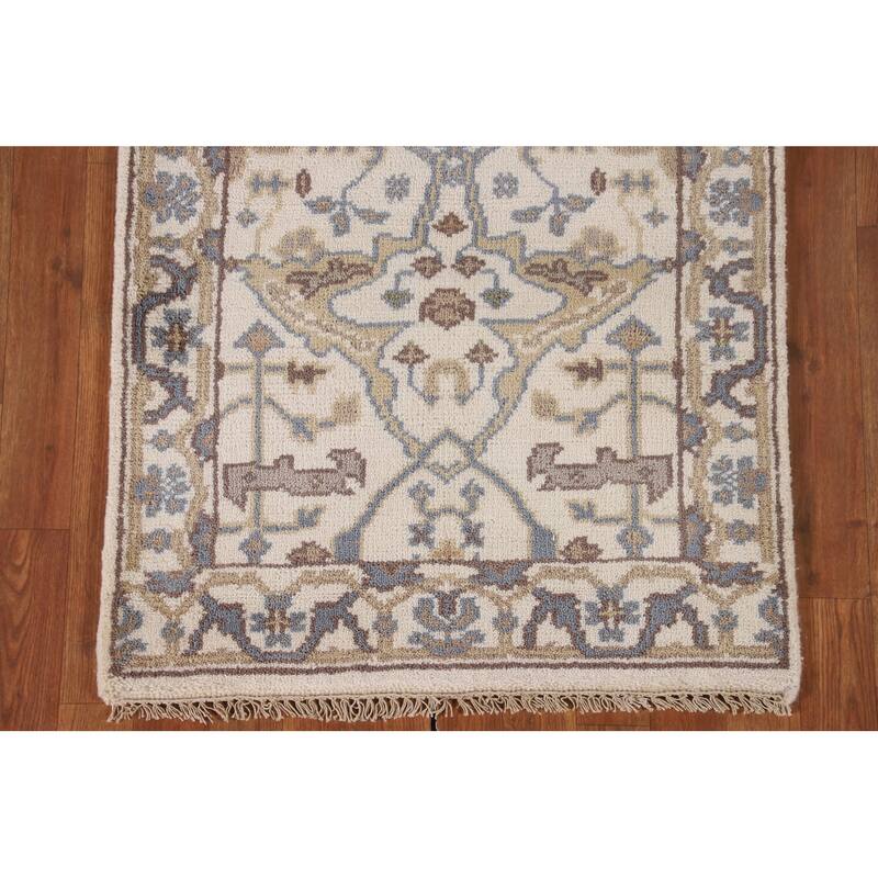 Beige / Ivory Oushak Oriental Runner Rug Hand-Knotted Wool Carpet - 2'7"x 11'11"