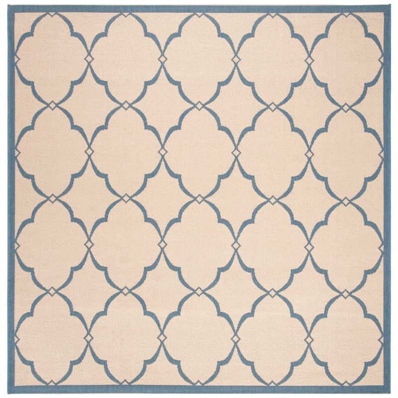 SAFAVIEH Beach House Caetana Indoor /Outdoor Waterproof Patio Backyard Rug - 6'7" Square - Cream/Blue