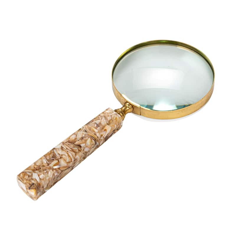 Brass Magnifying Glass with Mother of Pearl Handle - 9.0"L x 4.0"W x 0.8"H