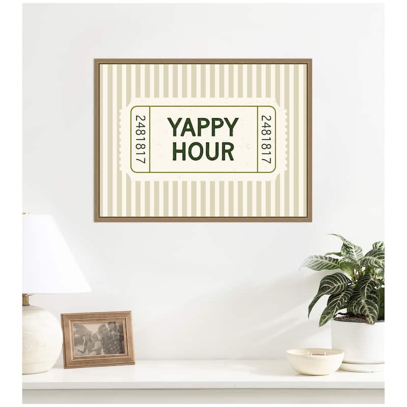 Kate and Laurel Yappy Hour Ticket Sage Green Wall by Lucky Guava Framed Canvas Wall Art Print