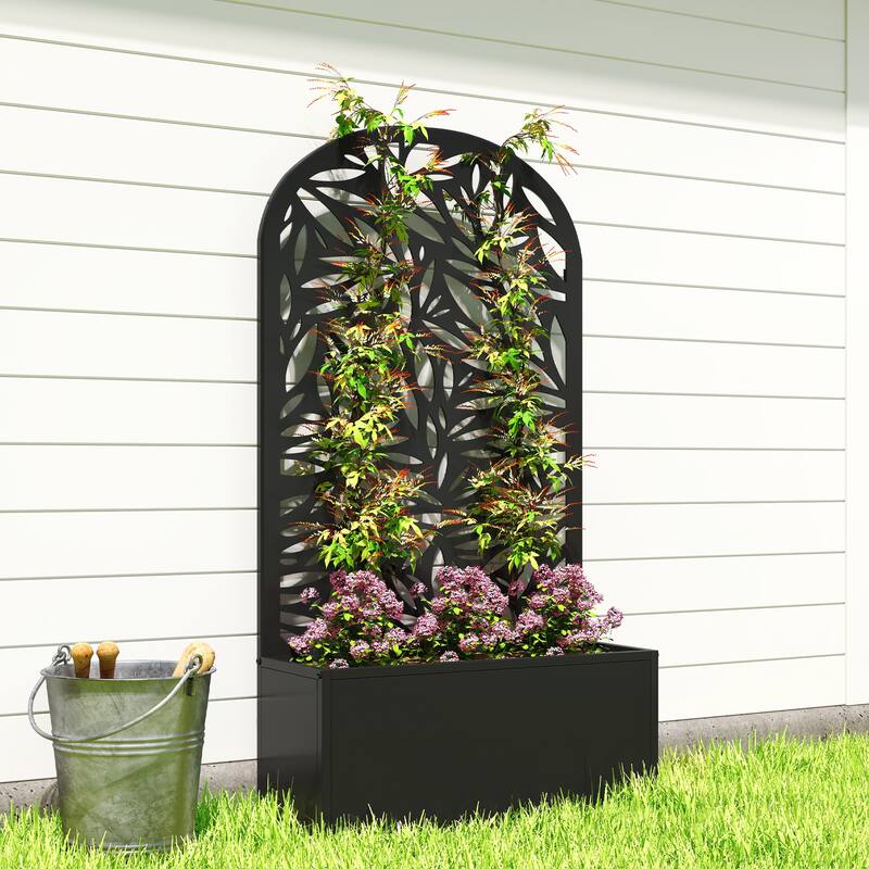 Outsunny Metal Raised Garden Bed with Trellis for Climbing Plants, Freestanding or Wall Mounted Flower Bed