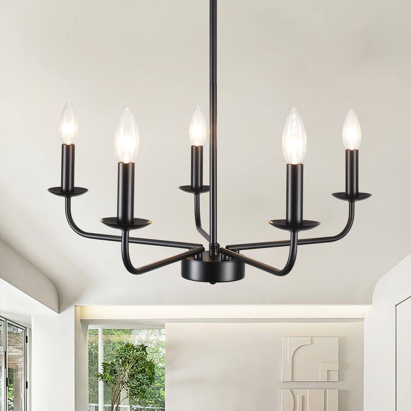 5-Light Rustic Candlestick Hanging Linear Chandelier Lighting Island Chandelier Fixture for Kitchen Island - Black