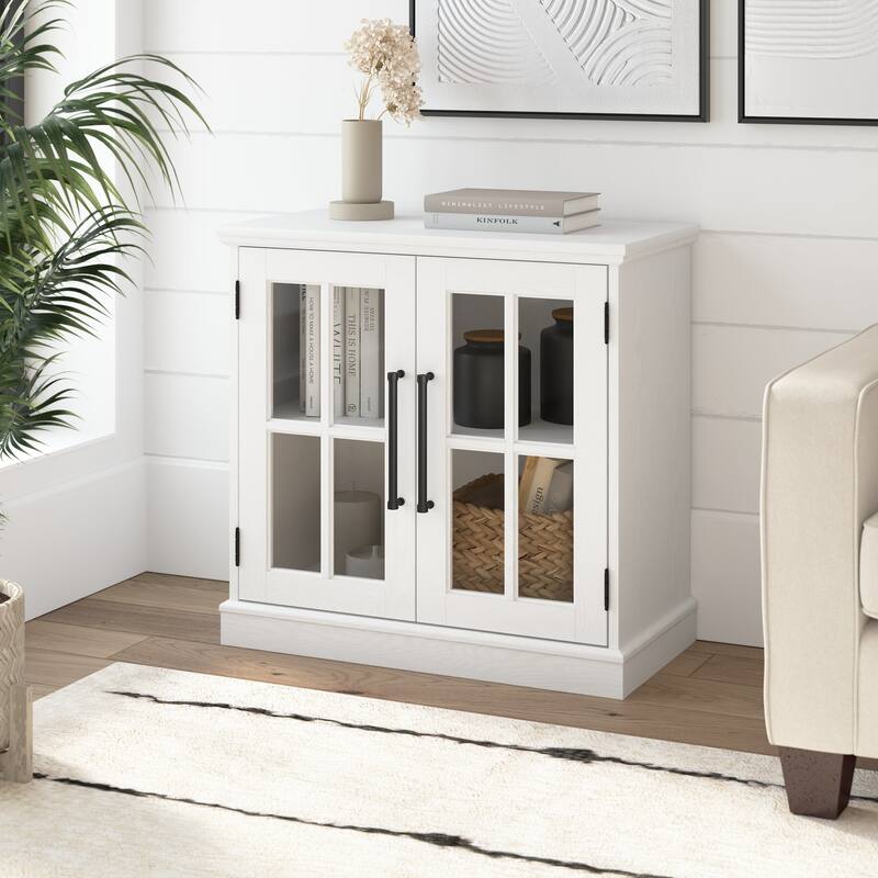 Westbrook 32W Storage Cabinet with Glass Doors by Bush Furniture - White Ash