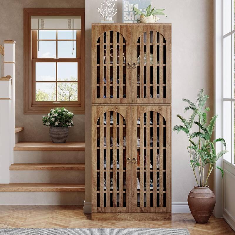 Shoe Storage Cabinet with Doors and Shelves, 27-36 Pairs Shoe Organizer Rack