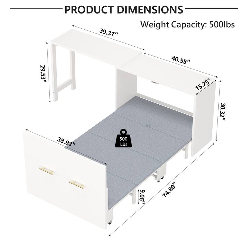 Convertible Twin Murphy Chest Bed with Adjustable L-Shaped Desk and Built-in Cushion for Small Rooms