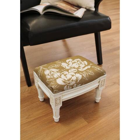 Tan Magnolia Footstool with antique white finish