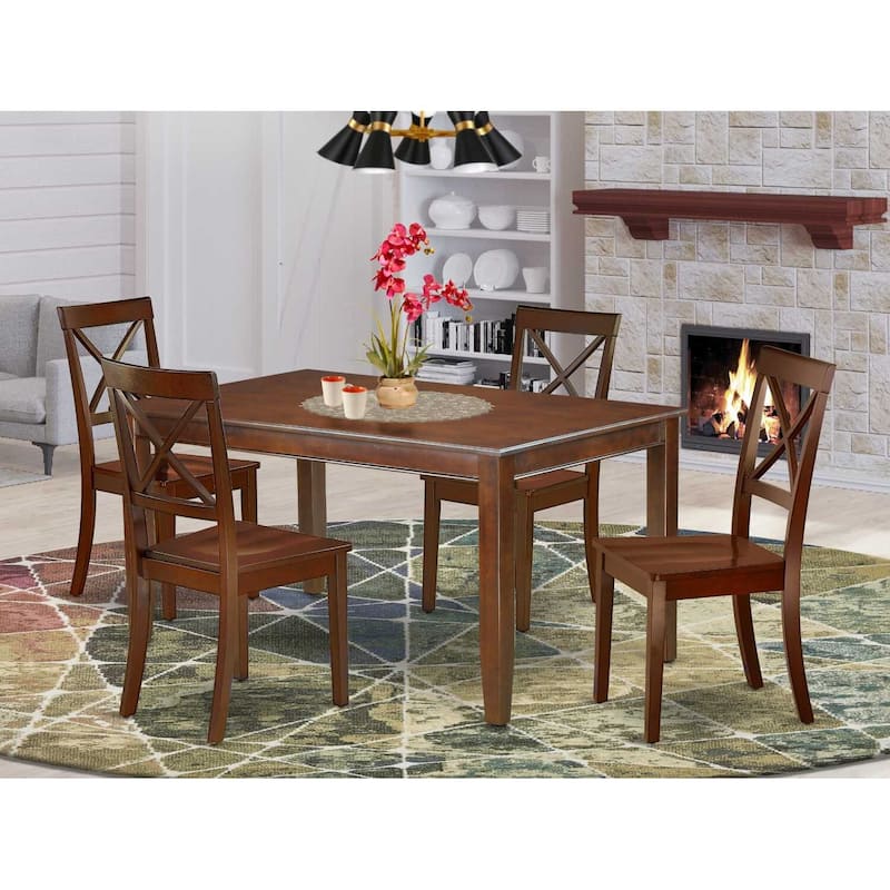 Art Nouveau Dining Set - 5 Piece Rectangular Table & 4 Chairs - 60 Inch Dining Room Furniture