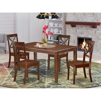 Art Nouveau Dining Set - 5 Piece Rectangular Table & 4 Chairs - 60 Inch Dining Room Furniture