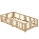 preview thumbnail 8 of 12, Natural Twin Size Pine Wood Floor Bed with Safety Guardrails and Door