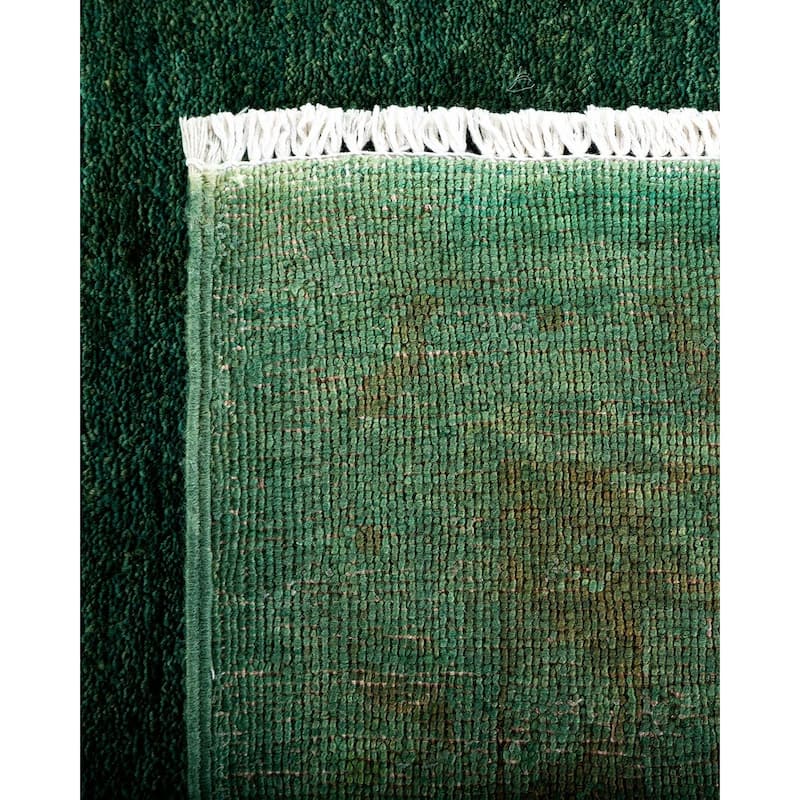 Overton Hand Knotted Wool Vintage Inspired Modern Contemporary Overdyed Green Area Rug - 11' 10" x 14' 7"
