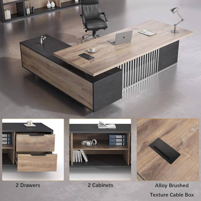 WESOME Large L-Shaped Executive Desk with Drawers Cabinet Cable Management