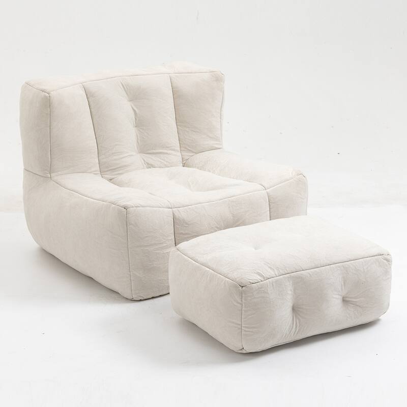 Comfortable Fluffy Bean Bag Chair with ottoman for living room