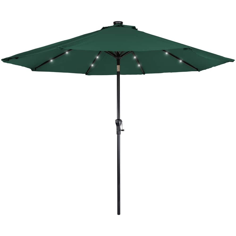 9ft Solar Lighted Outdoor Patio Market Umbrella with Hand Crank and Tilt