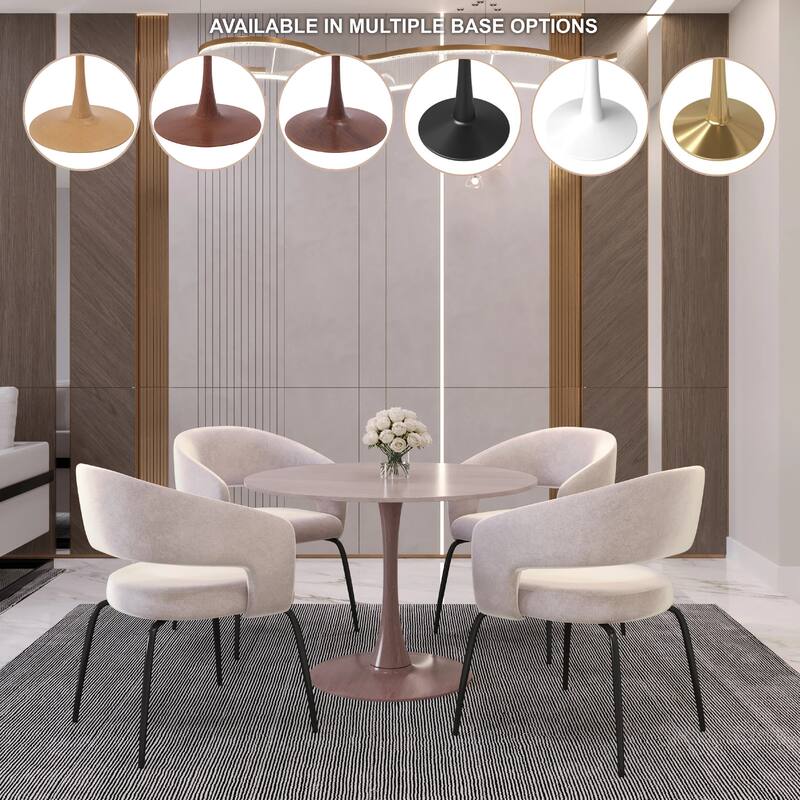 Bristol 35" Round Dining Table with MDF Top and Cherry Steel Pedestal Base for Modern Kitchen and Dining Room