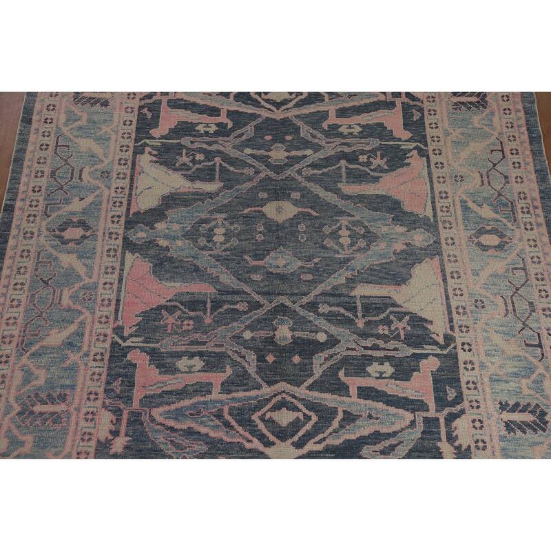 Hand Knotted Oriental 100% Wool Carpet Transitional All-Over Navy Blue & Blues Oushak Area Rug - 10' 10'' X 8' 0''