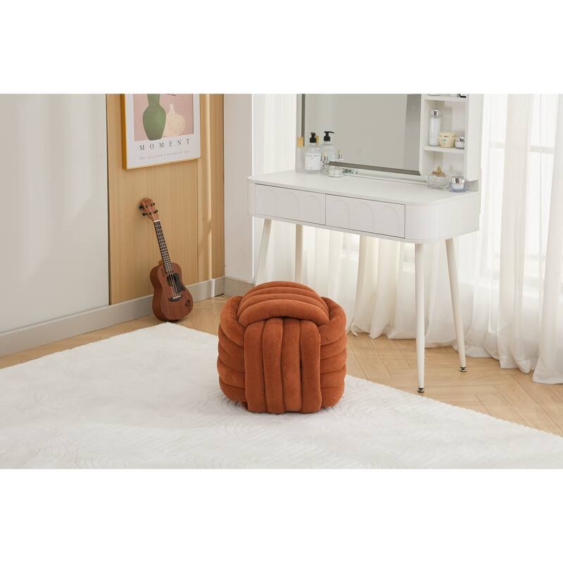060Chenille Fabric Modern Knot Design Ottoman Makeup Stool Footstool, Comfortable and Stylish Seat for Living Room, Bedroom,