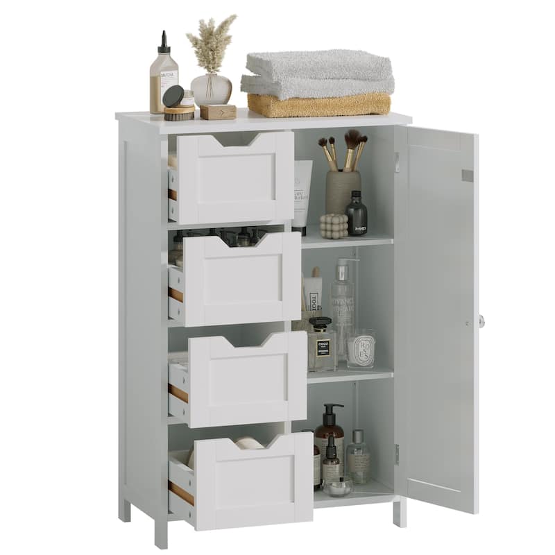 Bathroom Storage Cabinet with 4 Drawers and 1 Door, Freestanding Wooden Floor Organizer, Storage Cabinet for Small Spaces