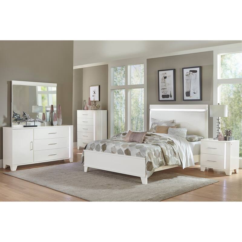 Modern Queen Bed with LED Lighting & Faux Leather Headboard - Kerren Collection.