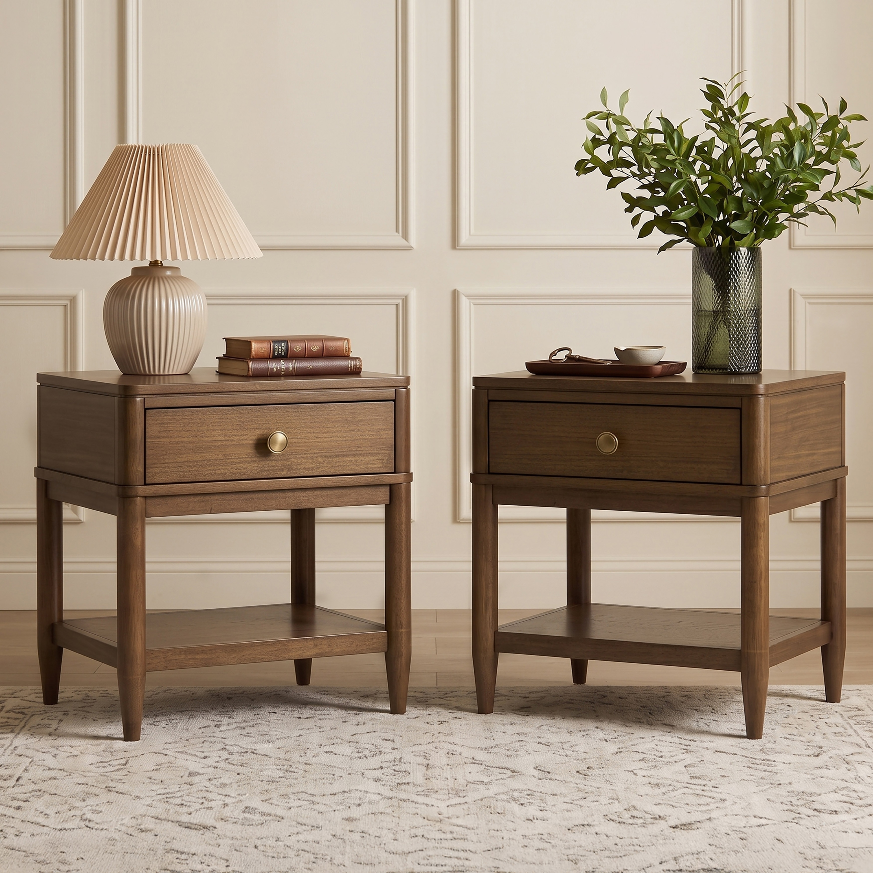Furniture of America Mariey Modern Walnut Wood 1-Drawer End Table (Set of 2)