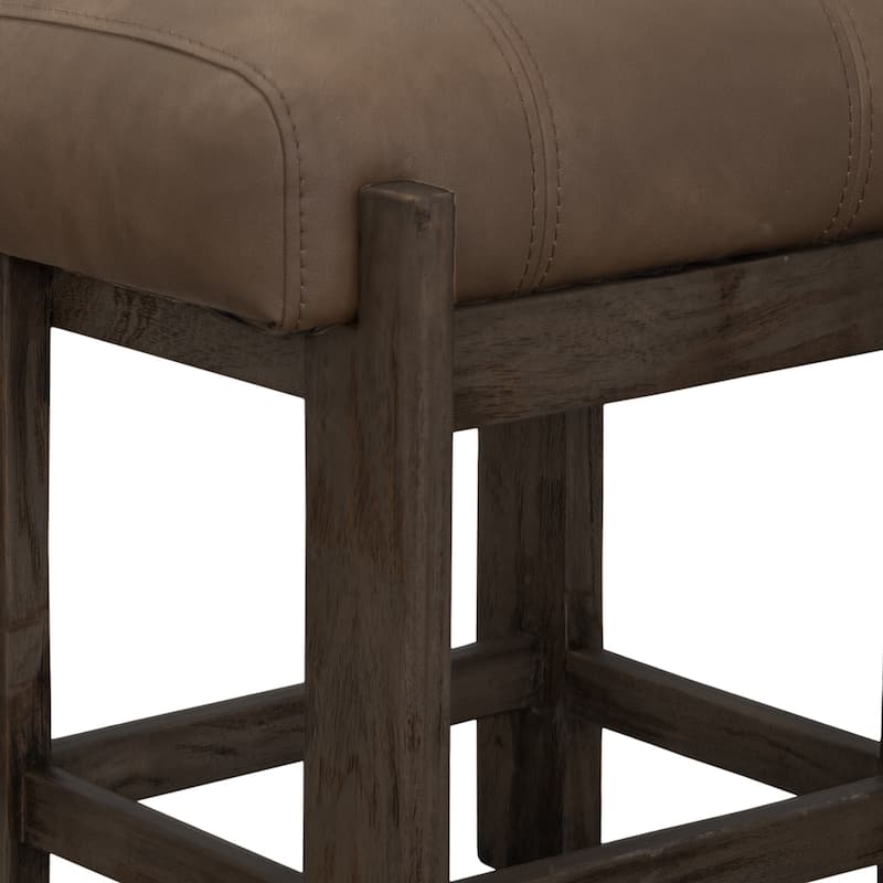 Eray Counter Height Stool, Teak Brown Cushioned, Solid Wood 24 Inch