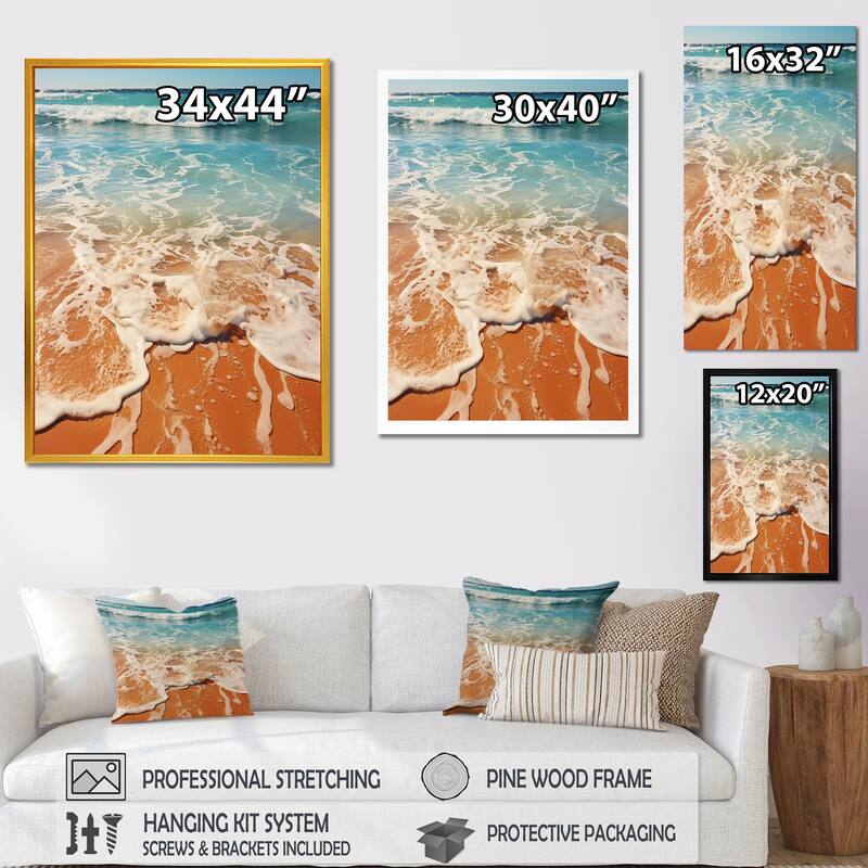 Designart "Tropical Beach Aerial View I" Coastal Beach Wall Decor White - Coastal Bedroom Framed Canvas Wall Art