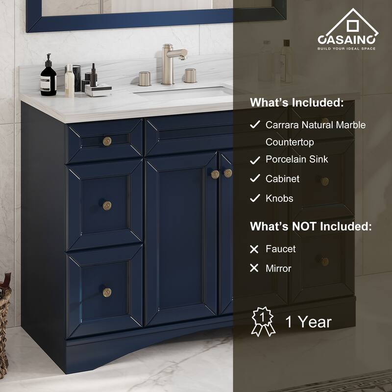 48 in. W x 22 in. D x 35.4 in. H Bath Vanity in Navy Blue with White Top and Basin