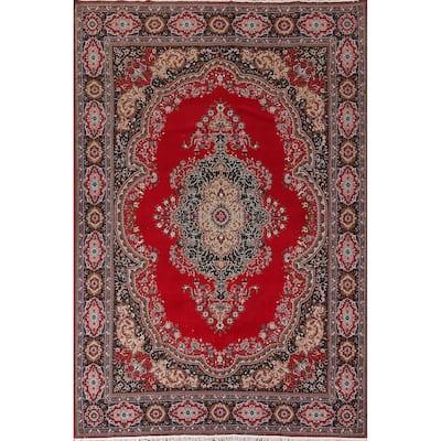 Medallion Red Tabriz Turkish Area Rug Machine Made Living Room Carpet - 9'8" x 13'3"