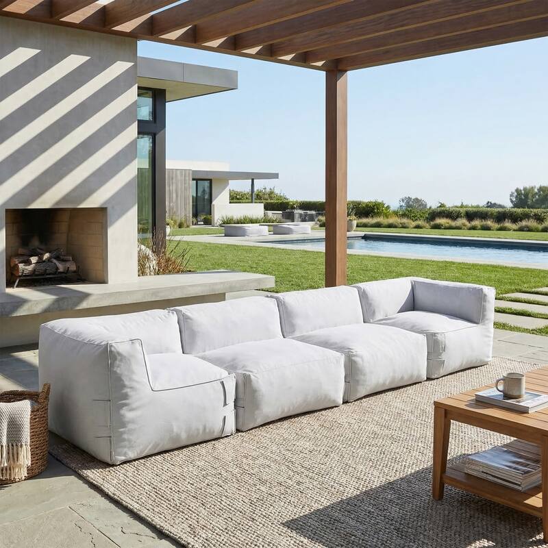 Christopher Knight Home - Nerissa Modular Outdoor/Indoor Bean Bag Sectional Sofa Set with Shredded Foam Filled