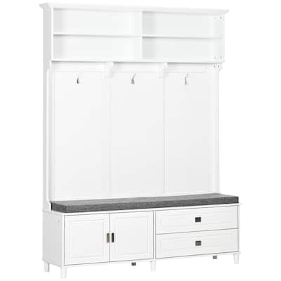 Modern Rack Decorative Coat Rack with Entry Bench Storage Rack Cabinets and Drawers, for Entry and Hallway