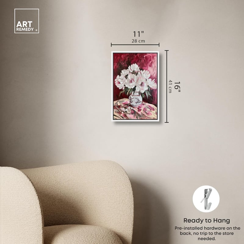 Peonies on Ruby Tide Canvas by Art Remedy