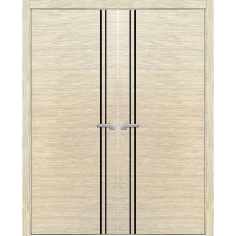 Solid French Double Doors 36 x 80 Planum 0016 Natural Veneer with - 36" x 96" ( 2* 18x96)