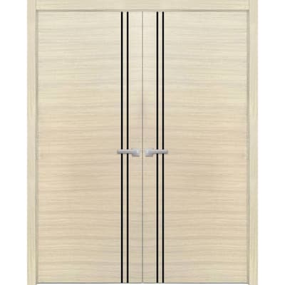 Solid French Double Doors 36 x 80 Planum 0016 Natural Veneer with