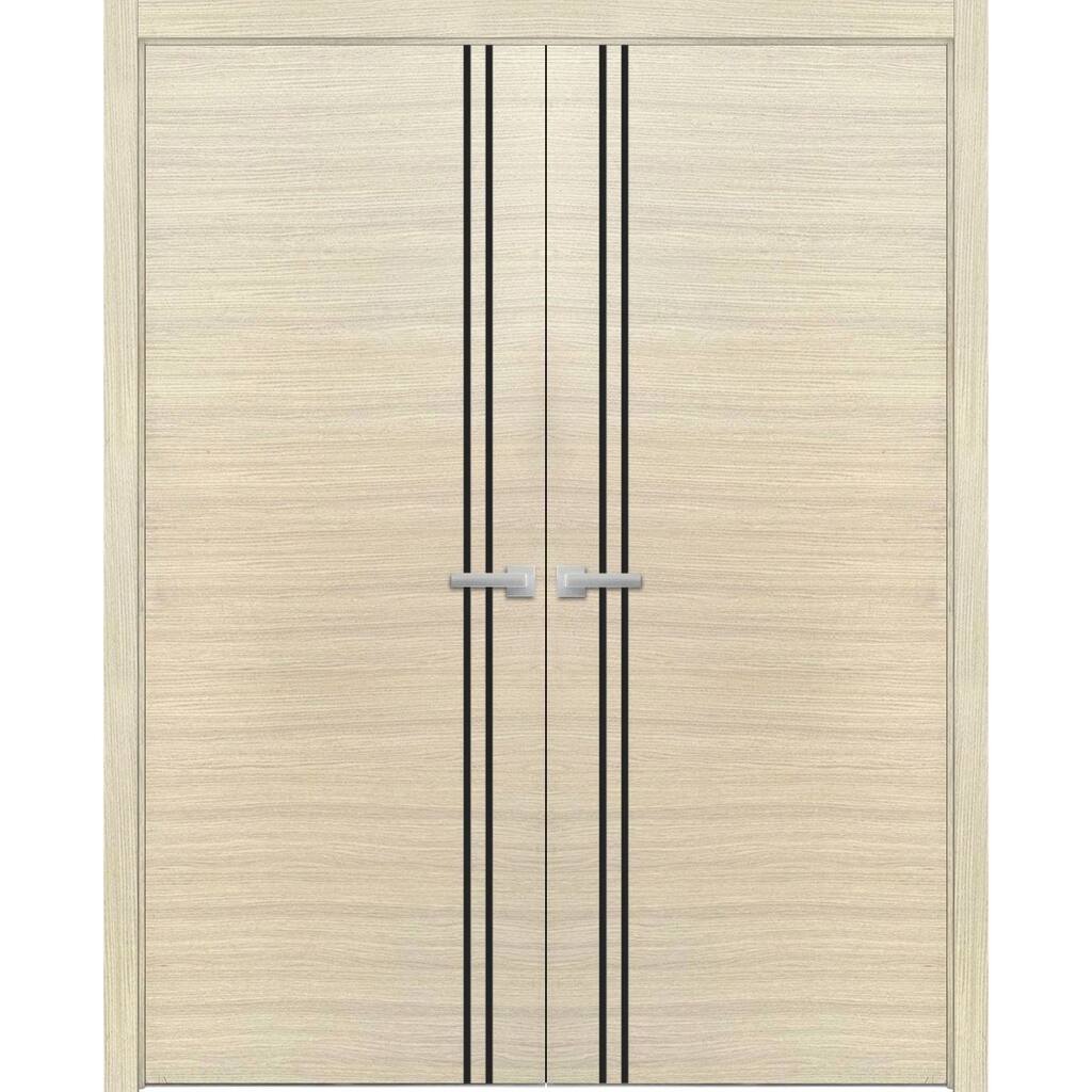 Solid French Double Doors 36 x 80 Planum 0016 Natural Veneer with