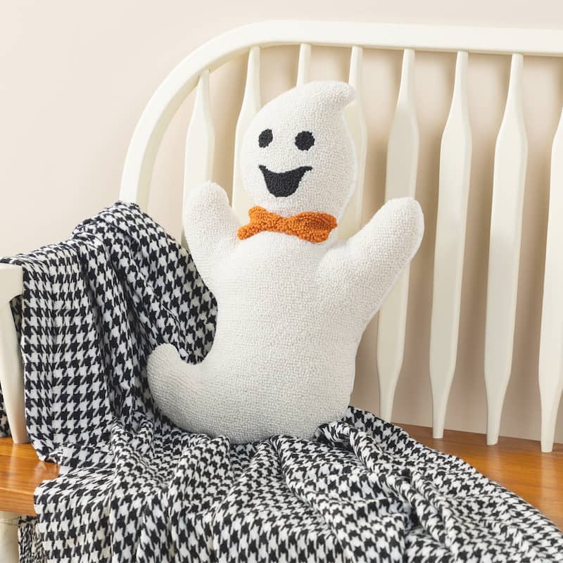 Glitzhome 18"H Halloween Hooked Ghost or Skeleton Cat Shaped Throw Pillow