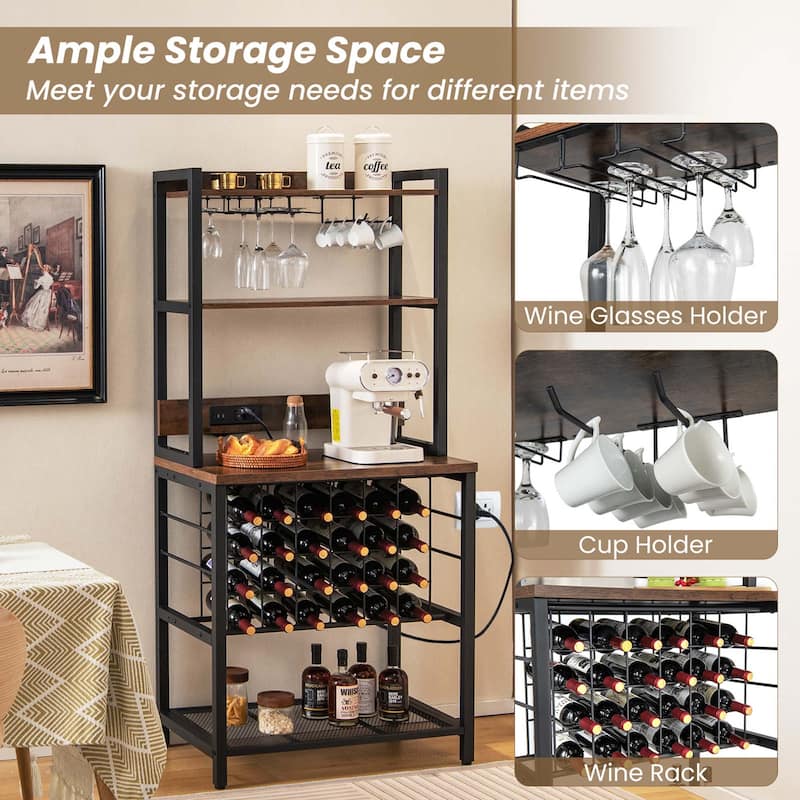 Costway Wine Bar Cabinet with 4 Tier Storage Shelves Glass Holders - See Details
