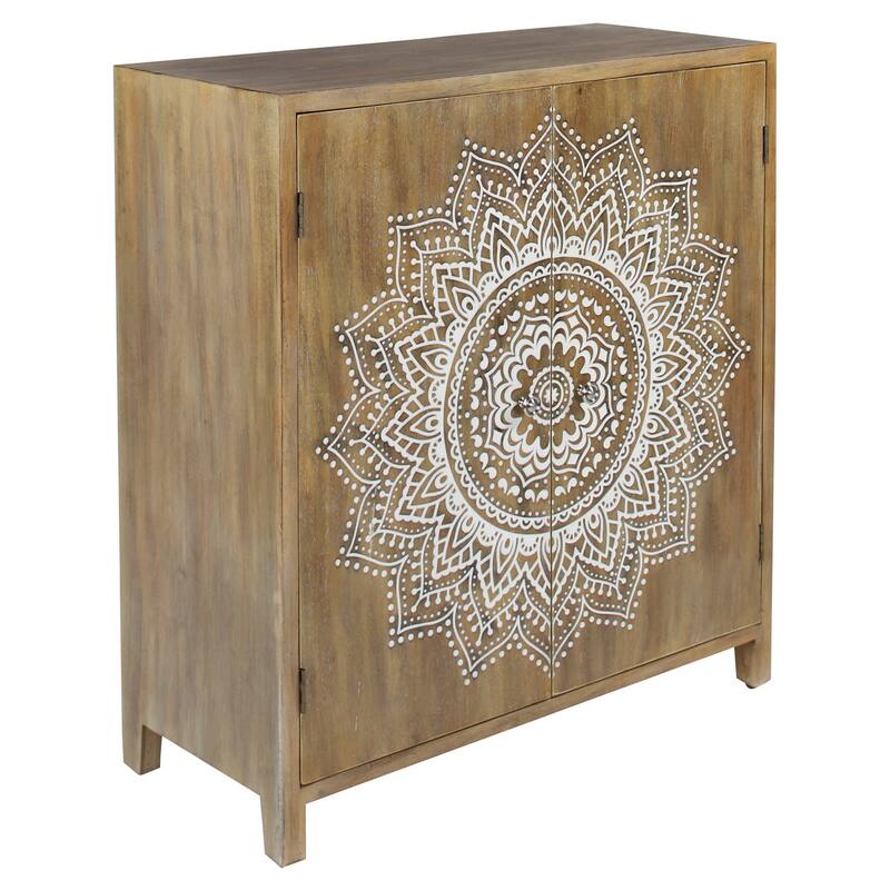 Brown Wood Bohemian Cabinet 36 x 32 x 14
