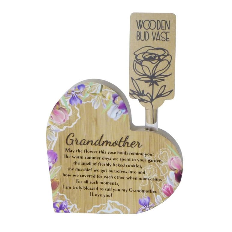 Heart With Text - Grandmother Wooden Bud Vase