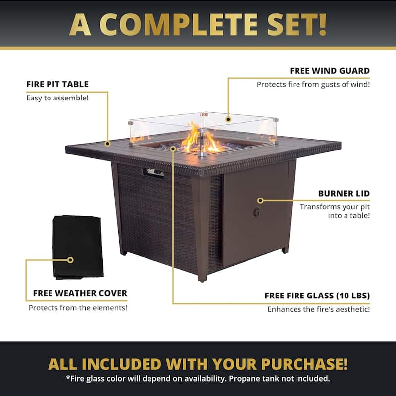 Kinger Home Ethan Rattan 42" Propane Gas Fire Pit Table Aluminum Frame
