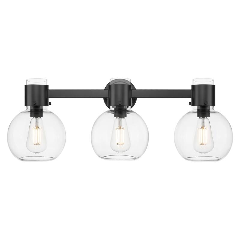 Innovations Lighting Downtown Urban - Lawton Sphere - 3 Light 24" Wall-Mounted Bath Vanity Light - Matte Black, Clear