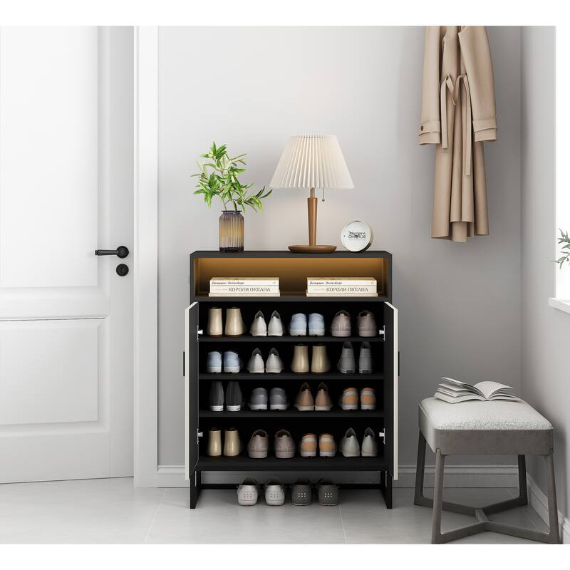 GDFStudio - Liora 5-Tier Shoe Cabinet with Doors and Motion Sensor Light, Adjustable Shelves, Wooden Storage